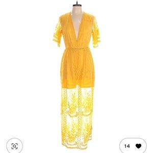 BBYES Collection Yellow Lace Maxi Duster Dress / Cover Up
Size: L
